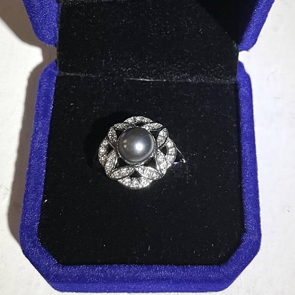 🌹HP🌹Last 1❣️NEW Silver Tahitian Pearl Luxe Vintage Designer Style Cocktail Ring - Picture 2 of 6